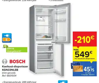Carrefour Bosch Koelkast - Diepvriezer KGN33NLEB aanbieding