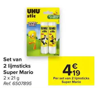 Carrefour Set van 2 Lijmsticks Super Mario aanbieding