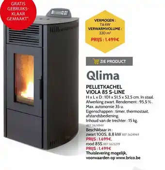 Brico Qlima Pelletkachel Viola 85 S-Line aanbieding