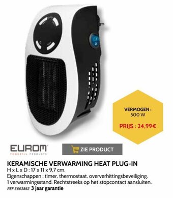 Brico Eurom Keramische  Verwarming Heat Plug-In aanbieding