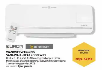 Brico Eurom Wandverwarming Sani-Wall-Heat 2000 Wifi aanbieding