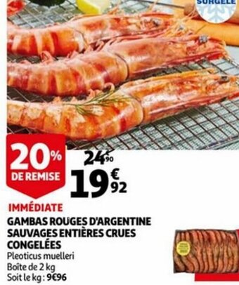 Auchan Gambas Rouges D'Argentine Sauvages Entieres Crues Congelees aanbieding