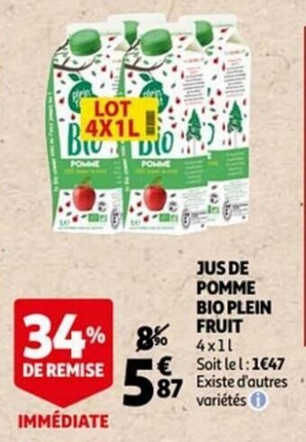 Auchan Jus De Pomme Bio Plein Fruit aanbieding