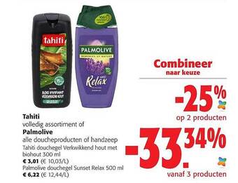 Colruyt Tahiti of palmolive doucheproducten of handzeep aanbieding