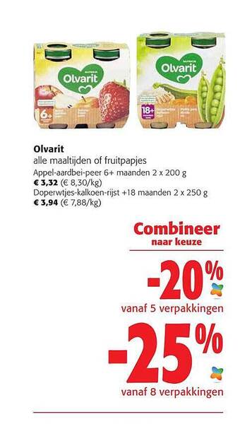 Colruyt Olvarit maaltijden of fruitpapjes aanbieding