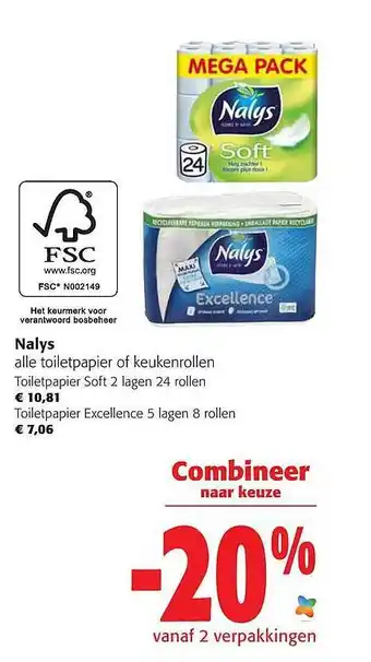 Colruyt Nalys toiletpapier of keukenrollen aanbieding