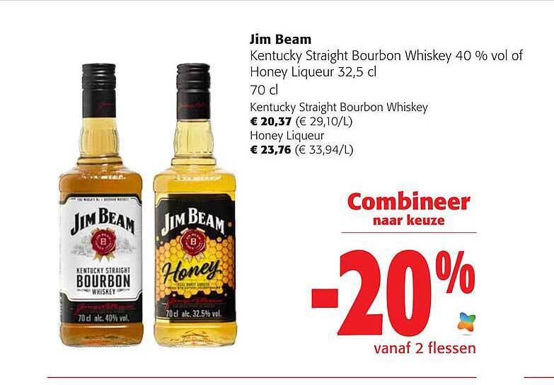 Jim beam bourbon whiskey of honey liqueur promotie bij Colruyt