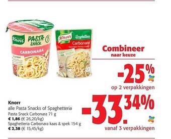 Colruyt Knorr pasta snacks of spaghetteria aanbieding