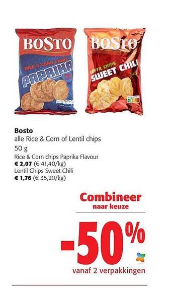 Colruyt Bosto rice & corn of lentil chips aanbieding