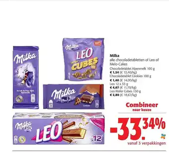 Milka chocoladetabletten of leo of melocakes