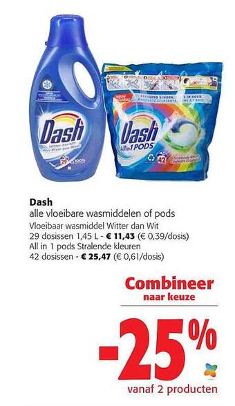 Colruyt Dash vloeibare wasmiddelen of pods aanbieding