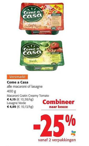 Colruyt Come a casa macaroni of lasagne aanbieding