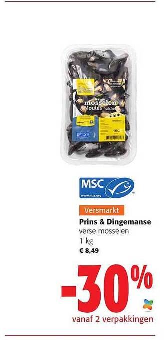 Colruyt Prins & dingemanse verse mosselen aanbieding