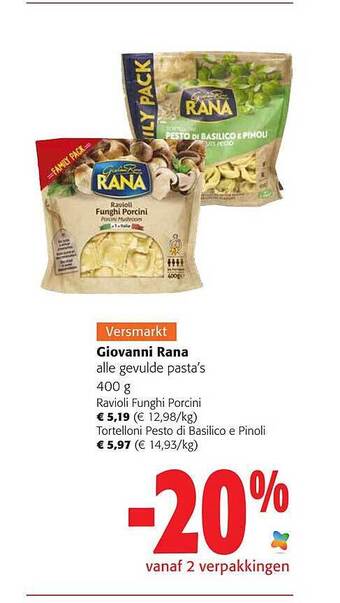 Colruyt Giovanni rana gevulde pasta's aanbieding