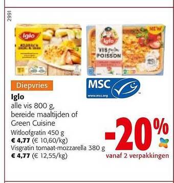 Colruyt Iglo vis bereide maaltijden of green cuisine aanbieding