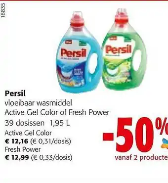 Colruyt Persil vloeibaar wasmiddel active gel color of fresh power aanbieding