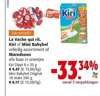 Colruyt La vache qui rit kiri of mini babybel volledig assortiment of maredsous alle kaas in sneetjes aanbieding