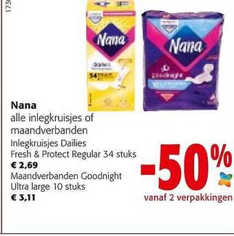 Colruyt Nana alle inlegkruisjes of maandverbanden aanbieding