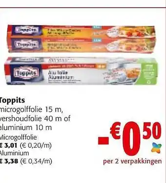 Colruyt Toppits microgolffolie 15 m vershoudfolie 40 m of aluminium 10 m aanbieding