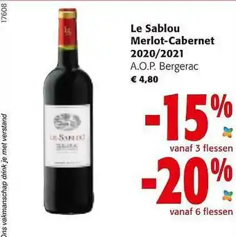 Colruyt Le sablou merlot-cabernet 2020 2021 a.o.p. bergerac aanbieding