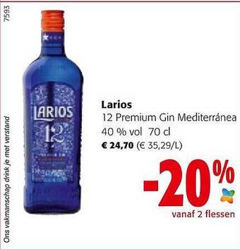 Colruyt Larios 12 premium gin mediterránea 40 % vol aanbieding