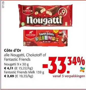 Colruyt Côte d'or alle nougatti chokotoff of fantastic friends aanbieding