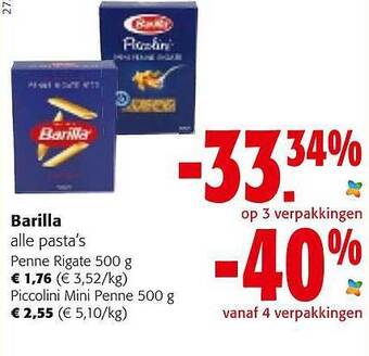 Colruyt Barilla alle pasta's aanbieding