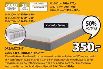 Jysk Dreamzone Gold S30 Springmatras aanbieding