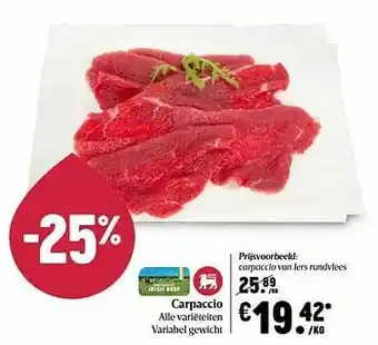 Delhaize Carpaccio van iers rundvlees aanbieding