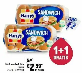 Delhaize Melksandwiches harrys aanbieding