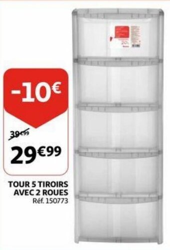 Auchan Tour 5 Tiroirs Avec 2 Roues aanbieding