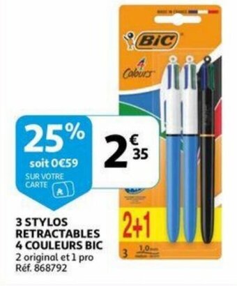 Bic 3 Stylos Retractables 4 Couleurs