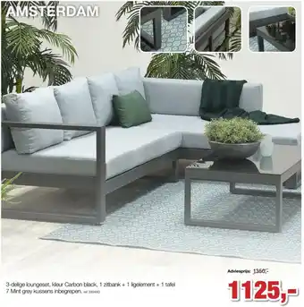 Amsterdam 3-delige loungeset, kleur Carbon black, 1 zitibank + 1 ligelement + 1 tafel