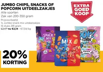 Jumbo Jumbo chips, snacks of popcorn uitdeelzakjes 200-350 gram aanbieding