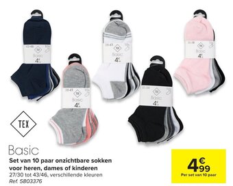 Carrefour Set van 10 paar onzichtbare sokken voor heren, dames of kinderen aanbieding