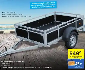 Carrefour Aanhangwagen met een as 200 x 130 cm aanbieding