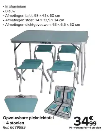 Carrefour Opvouwbare picknicktnnanfel + 4 stoelen aanbieding