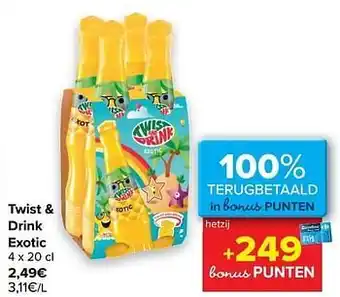 Carrefour Twist + drink exotic 4 x 20 cl aanbieding