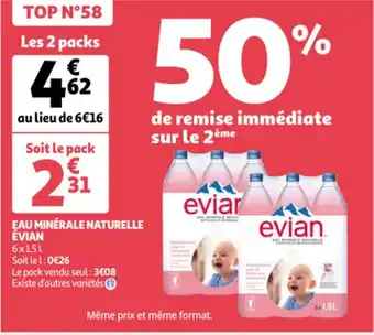 Auchan Evian Eau Minerale Naturelle 3 x (6 x 1.5L) aanbieding