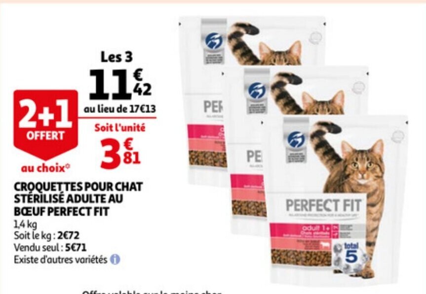 Perfect Fit Croquettes Pour Chat Sterilise Adulte au Boeuf promotie bij Auchan