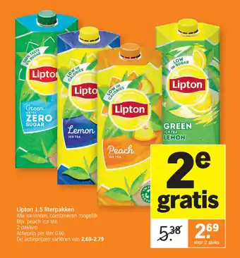 Albert Heijn Lipton 1.5 literpakken peach ice tea aanbieding