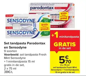 Carrefour Set tandpasta paradontax en sensodyne 2 x 75 ml aanbieding