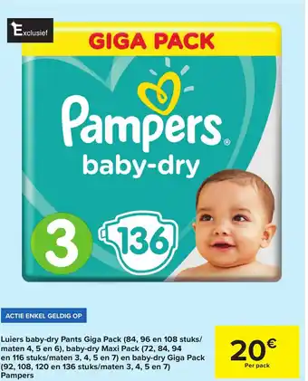 Carrefour Luiers baby-dry pants giga pack (84, 96 en 108 stuks/maten 4, 5 en 6) aanbieding