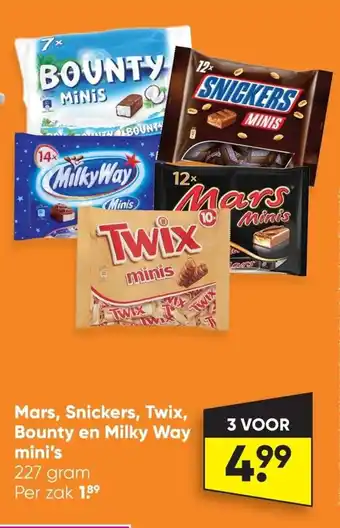 Big Bazar Mars, Snickers, Twix, Bounty en Milky Way Mini's 227 Gram 3 Voor aanbieding