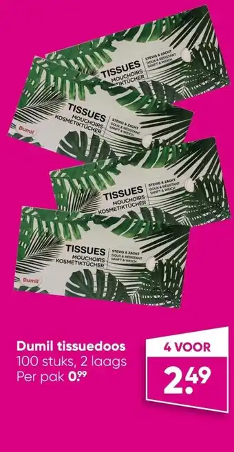 Dumil Tissuedoos 100 Stuks, 2 Laags 4 Voor
