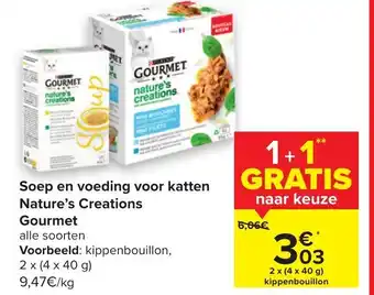 Carrefour Soep en voeding voor katten Nature's Creations Gourmet 2 x (4 x 40 g) aanbieding