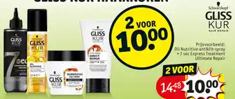 Kruidvat Gliss Kur Oil Nutritive Antiklit-Spray + 7 Sec Express Treatment Ultimate Repair 2 Voor aanbieding