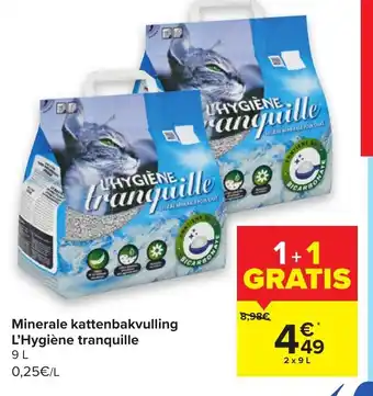 Carrefour Minerale kattenbakvulling l'hygiene tranquille 9 L aanbieding