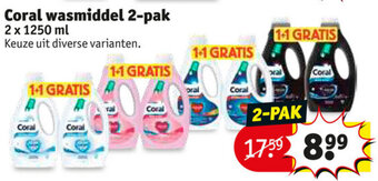 Kruidvat Coral Wasmiddel 2-Pak 2 x 1250ml aanbieding