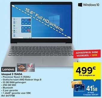 Carrefour Lenovo ideapad 3 15ada aanbieding
